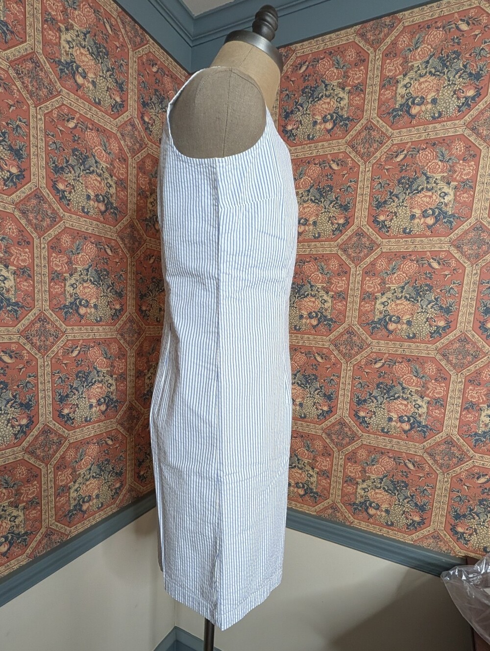 L.L. Bean Light Blue and White Striped Sleeveless Notch-Neck Mini Dress - Picture 2 of 8